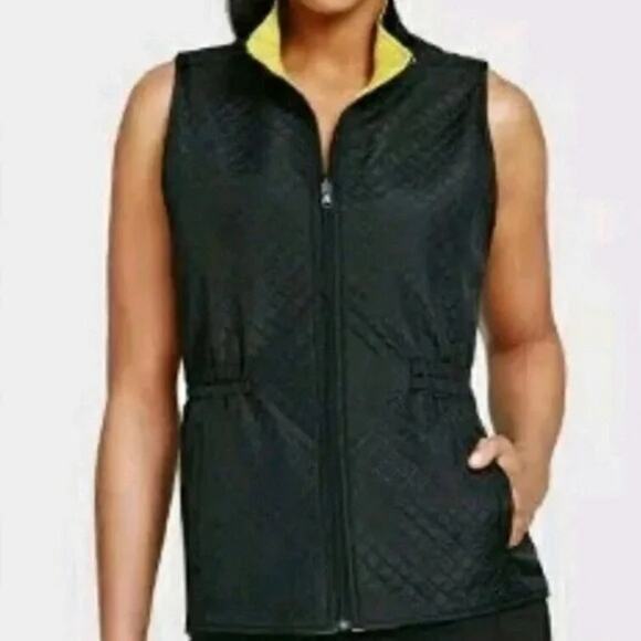 CAbi Women's Reversible Yellow Black Quilted Vest Full Zip Up Size Medium Cute! - Picture 6 of 8